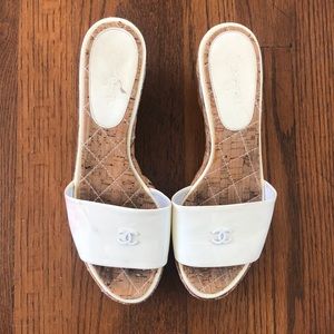 Gorgeous White Patent Leather Chanel Wedges